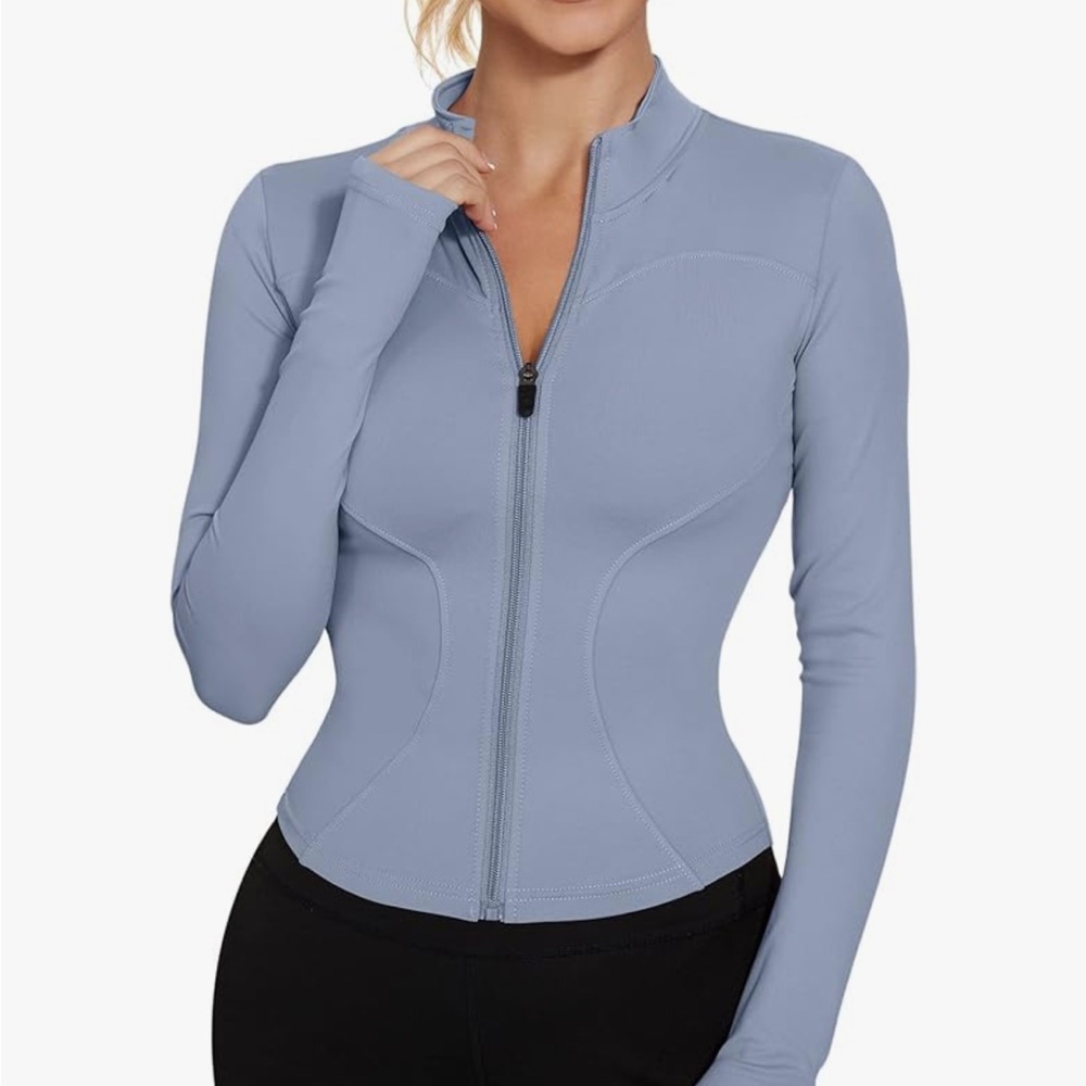 NWOT Women's Light Blue Zip-Up Slim Bomber Jacket